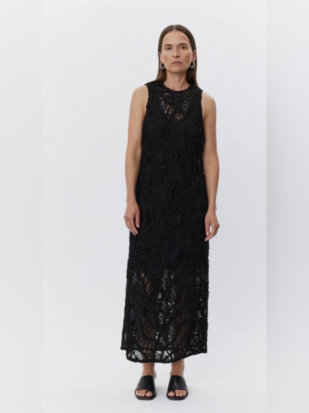 Sleeveless Black Lace Maxi Dress with Textured Overlay size US 12